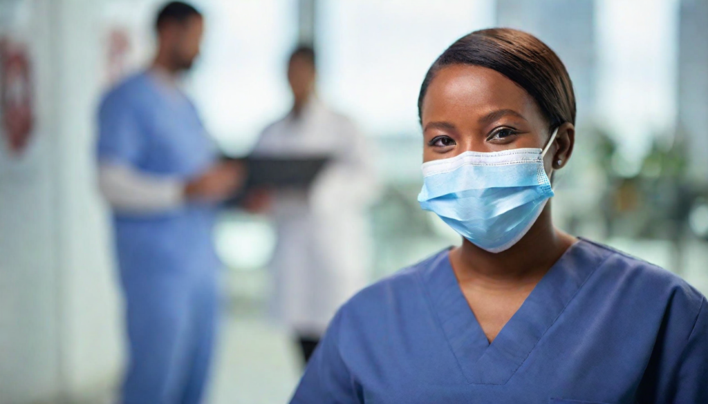 A doctor wearing a medical mask, symbolizing the fight against colorectal cancer and other top cancer threats.