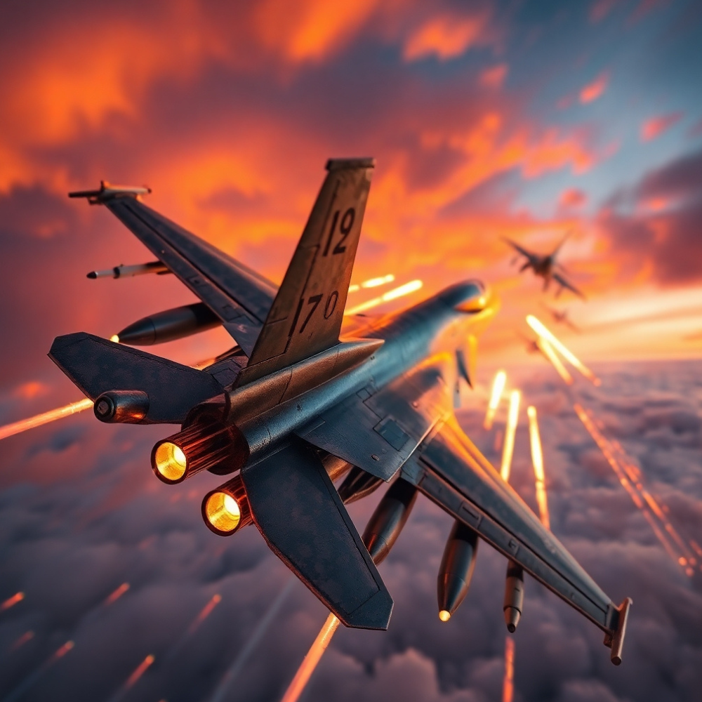 An F-16 fighter jet deploying countermeasures in mid-air, representing how lifestyle changes can help men lower their colon cancer risk