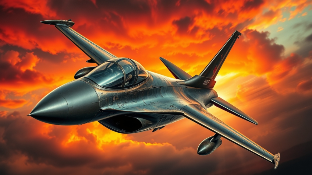 An F-16 fighter jet soaring through the sky, symbolizing a pilot’s mission to detect and prevent colon cancer in men.